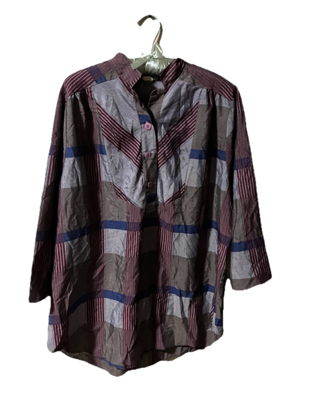 Alber Benét Striped ladies Button-Up Shirt in Pink and Gray 2 XL